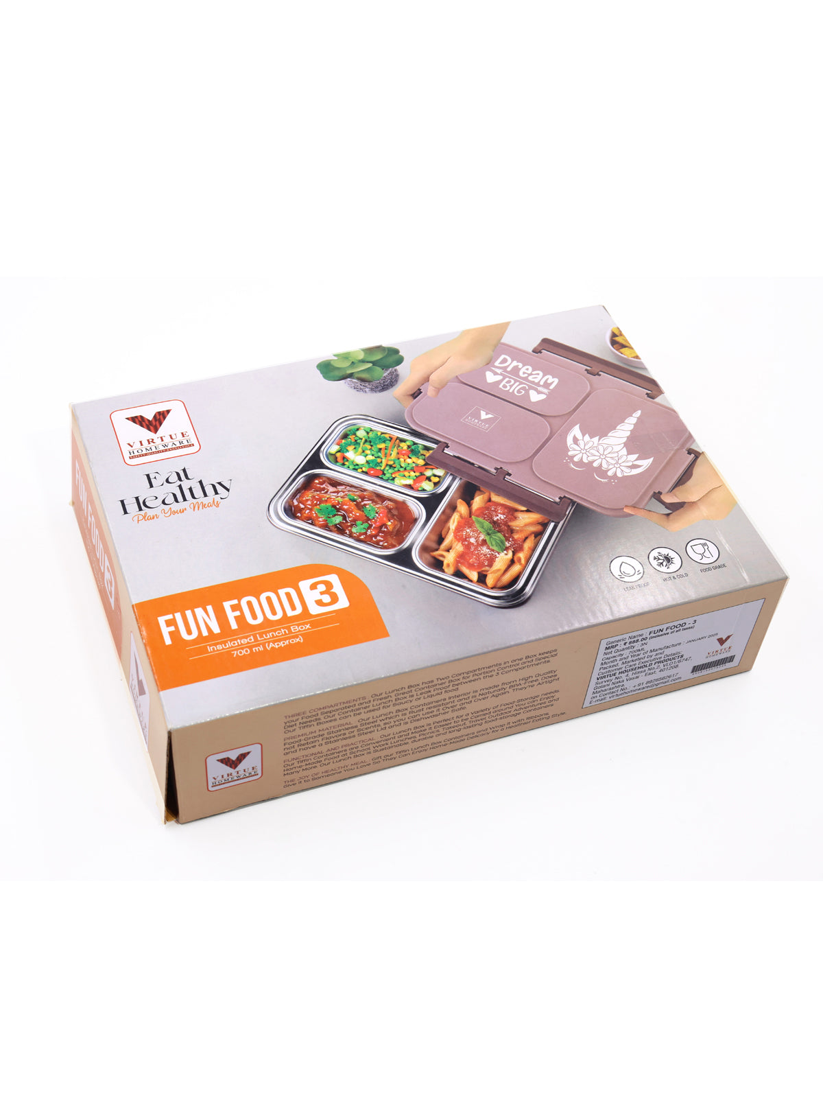 Virtue Homeware - Fun Food 3 || 3 Partition Lunch Box