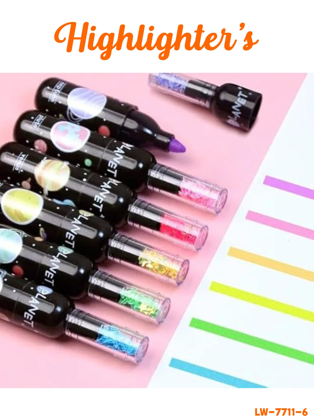 Space Theme Bottle Shape Highlighters - Set of 6