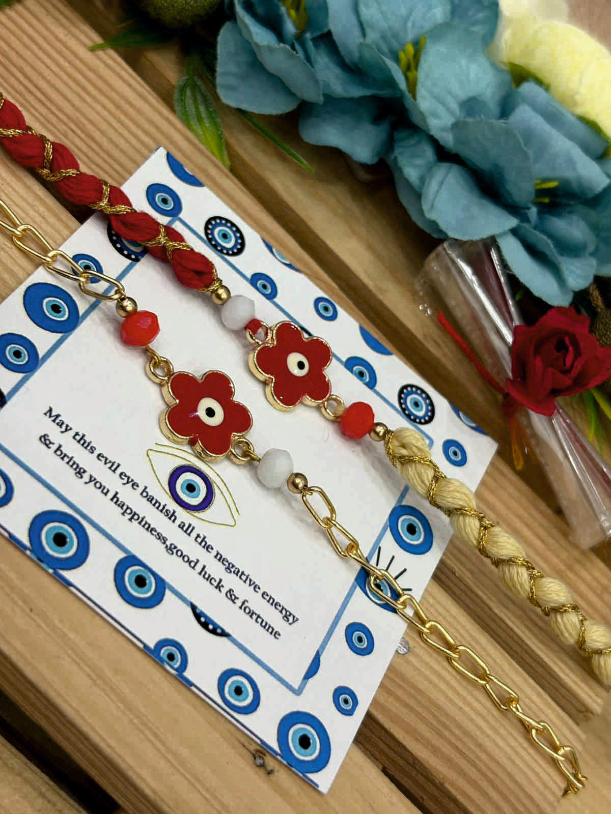 Evil Eye Couple Rakhi with Lumba Bracelet Set