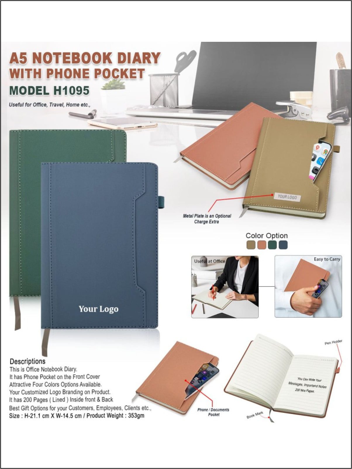 A5 Notebook Diary with Phone Pocket