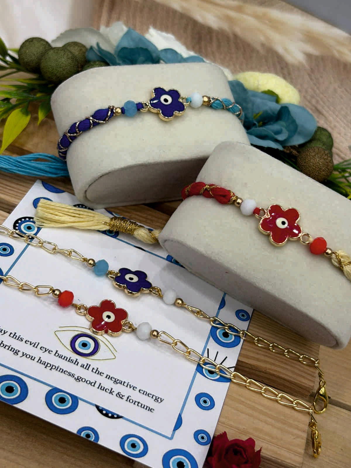 Evil Eye Couple Rakhi with Lumba Bracelet Set