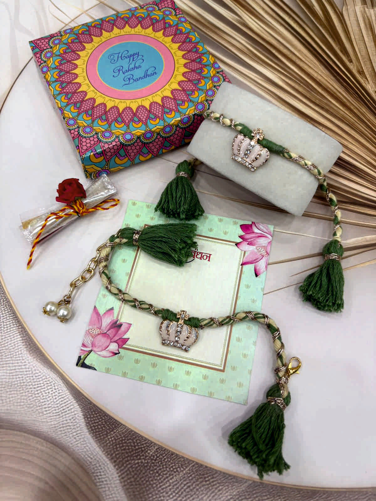 King & Queen Rakhi with Lumba Bracelet Set