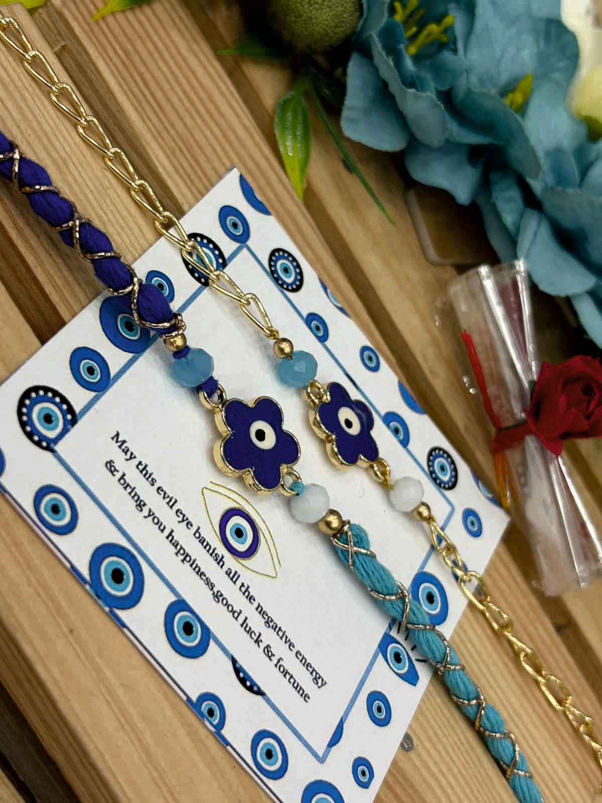 Evil Eye Couple Rakhi with Lumba Bracelet Set
