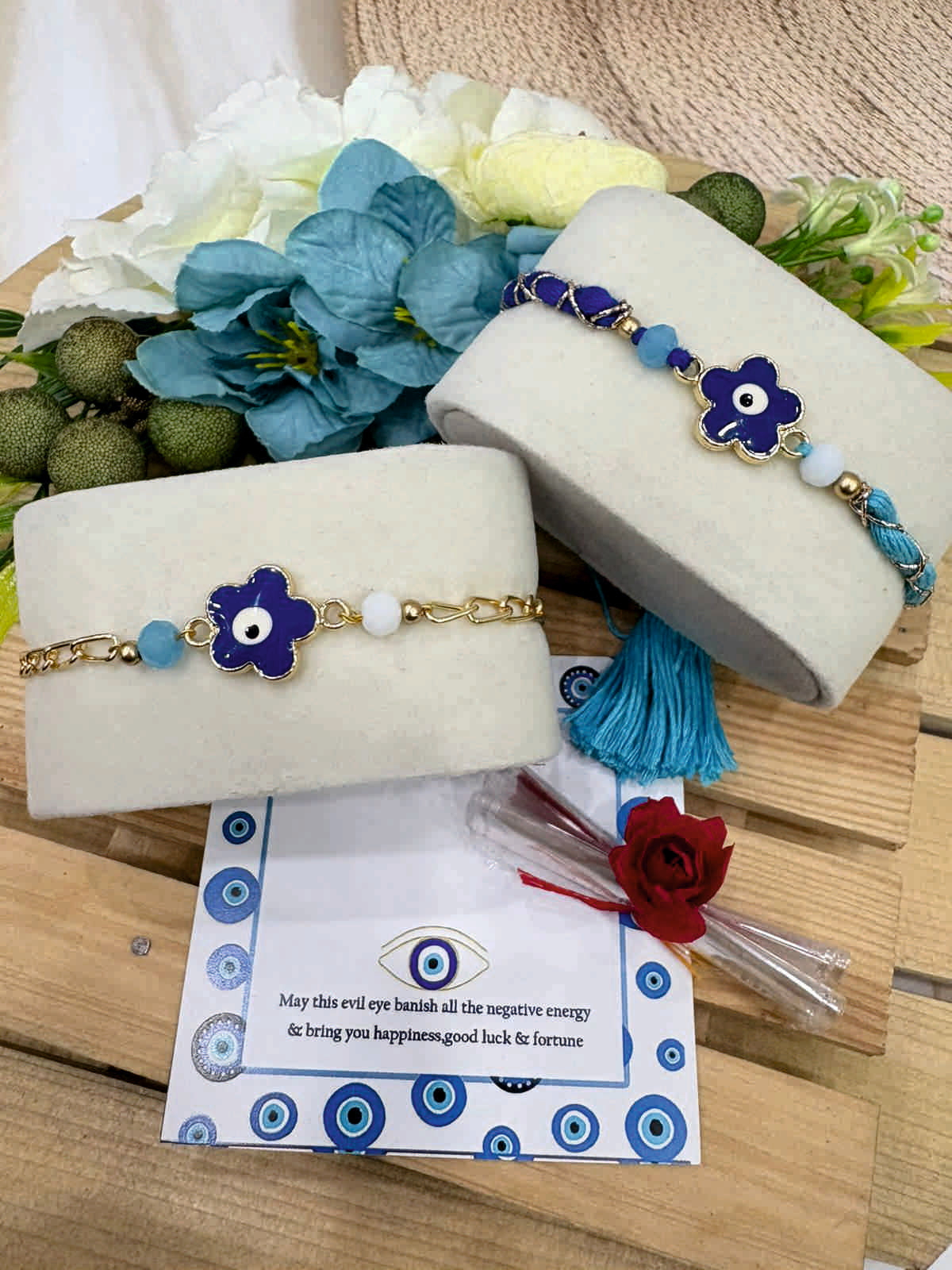 Evil Eye Couple Rakhi with Lumba Bracelet Set