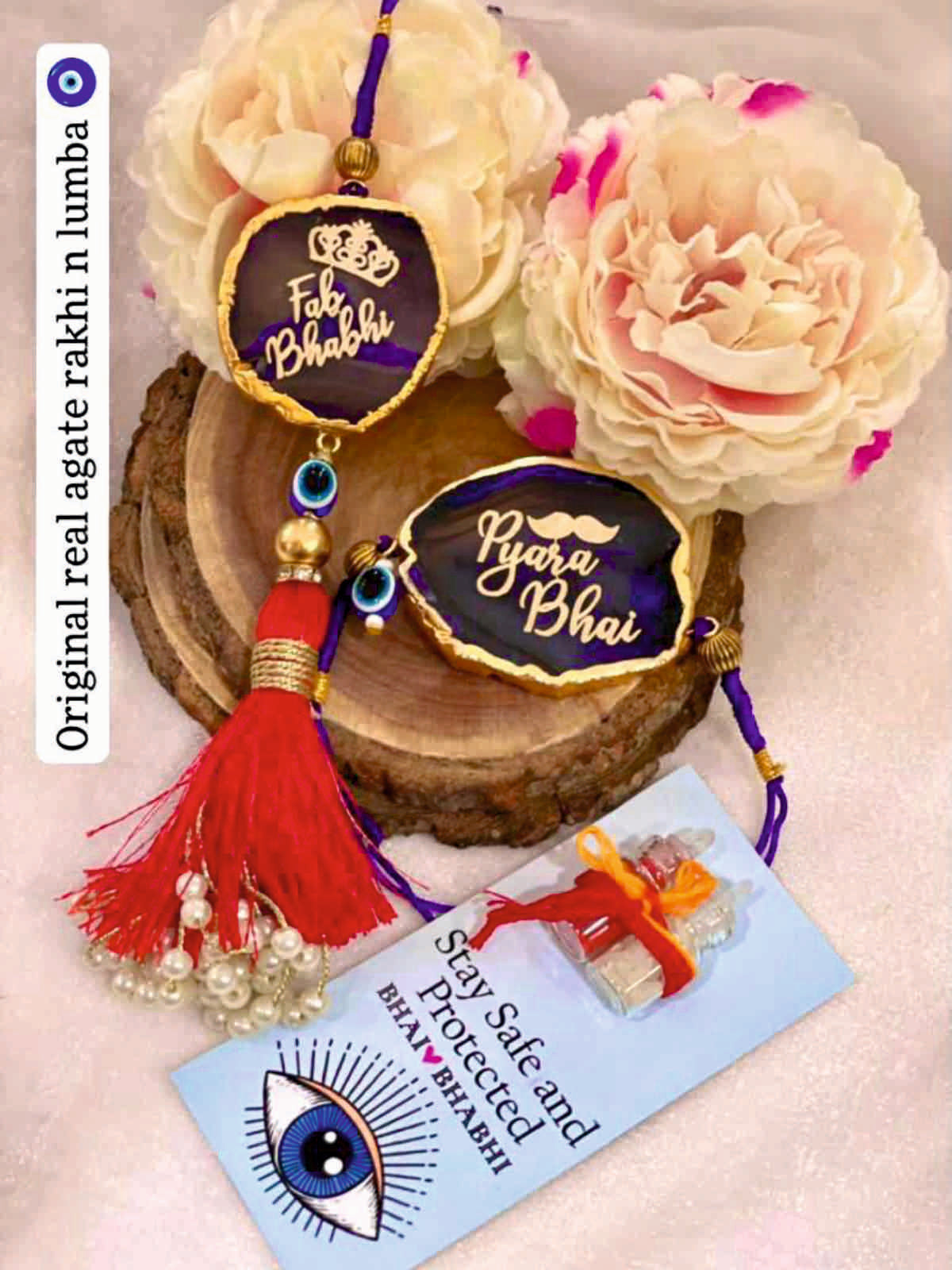 Agate Rakhi and Lumba Set