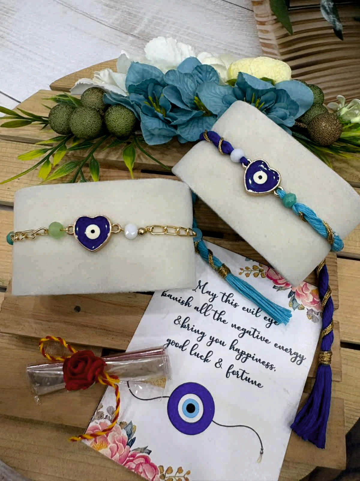 Evil Eye Couple Rakhi with Lumba Bracelet Set