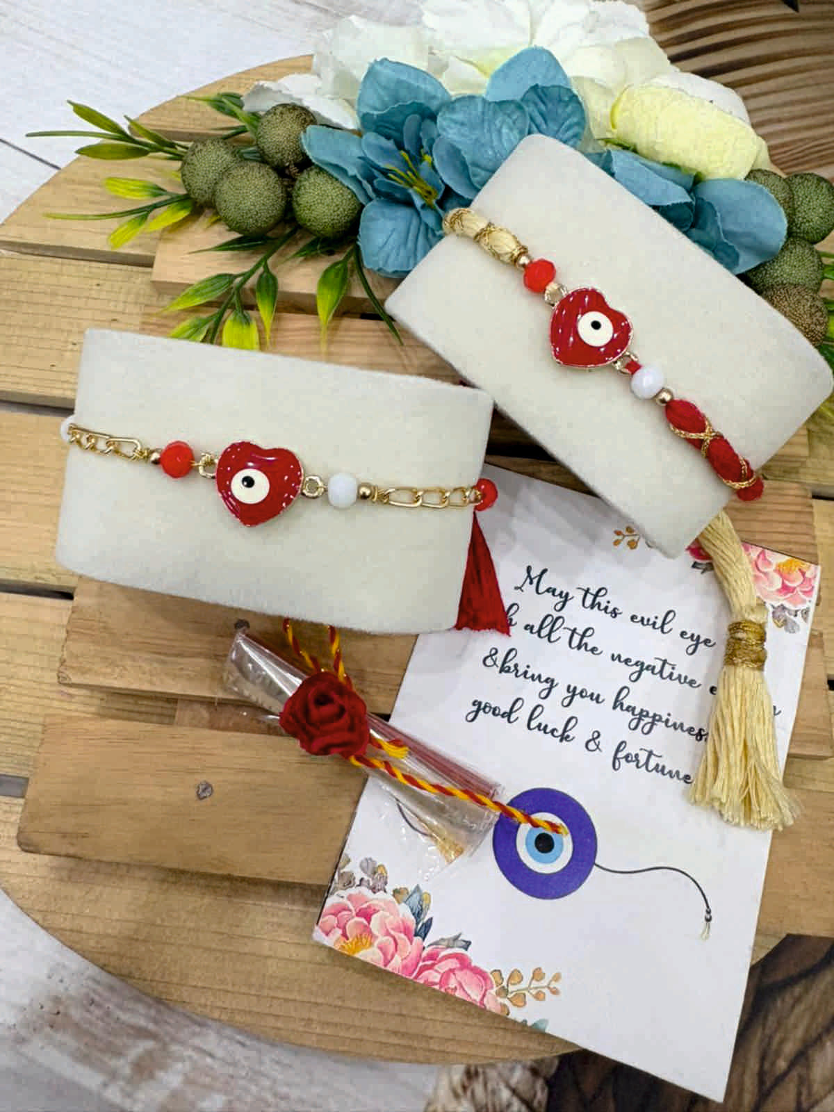 Evil Eye Couple Rakhi with Lumba Bracelet Set