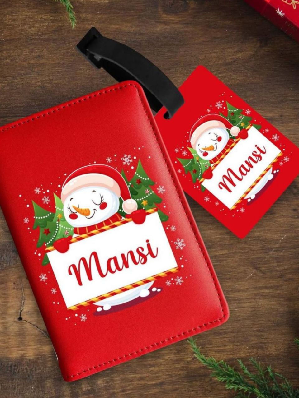 Christmas theme Personalized Passport and bag tag combo