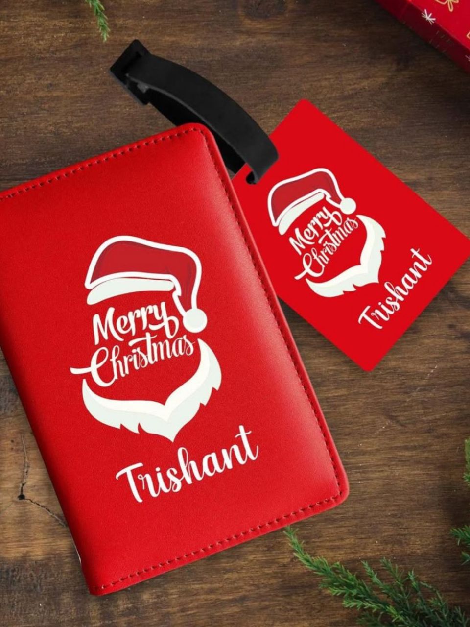 Christmas theme Personalized Passport and bag tag combo