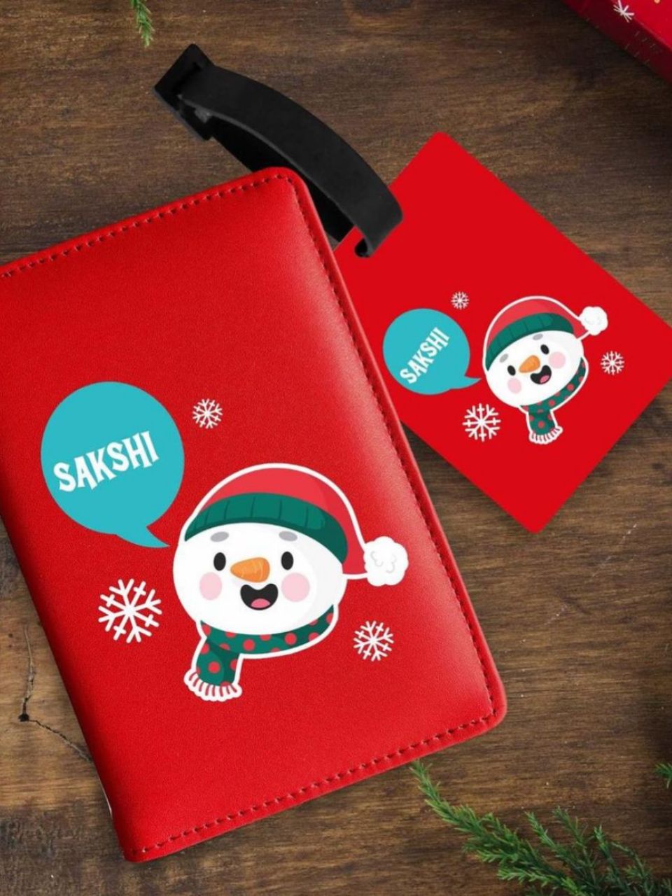Christmas theme Personalized Passport and bag tag combo