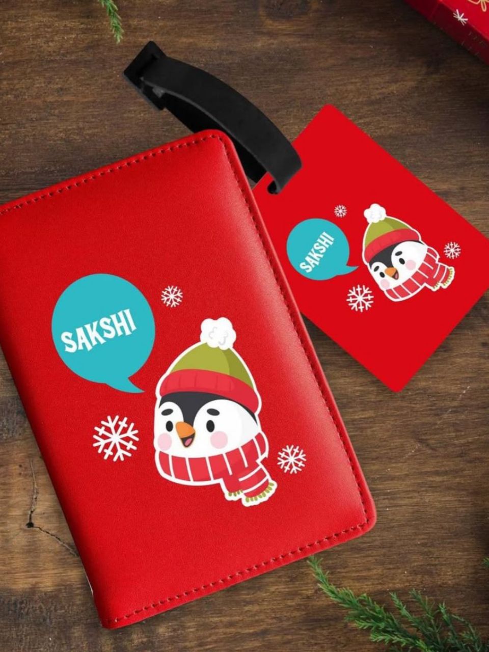Christmas theme Personalized Passport and bag tag combo