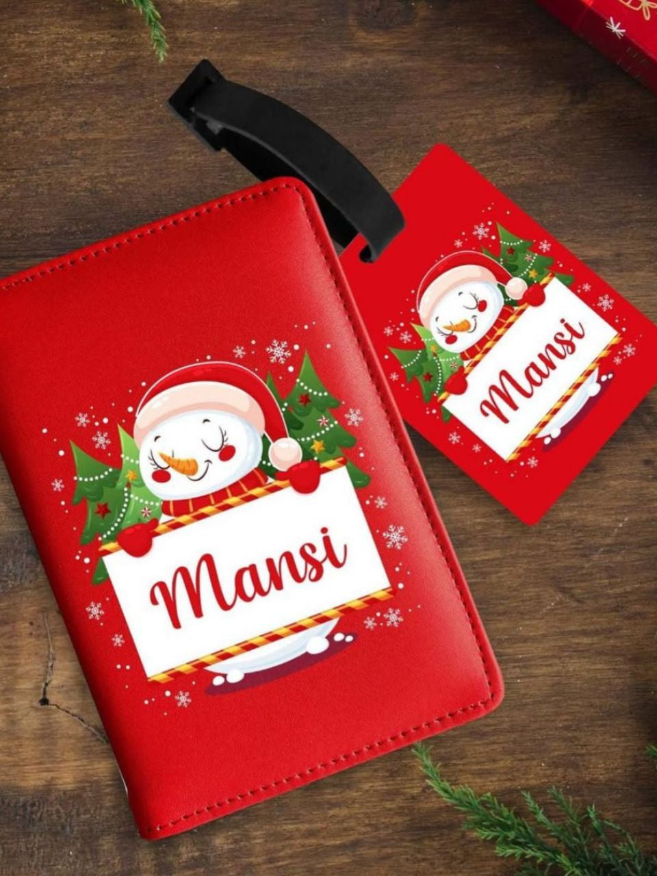 Christmas theme Personalized Passport and bag tag combo