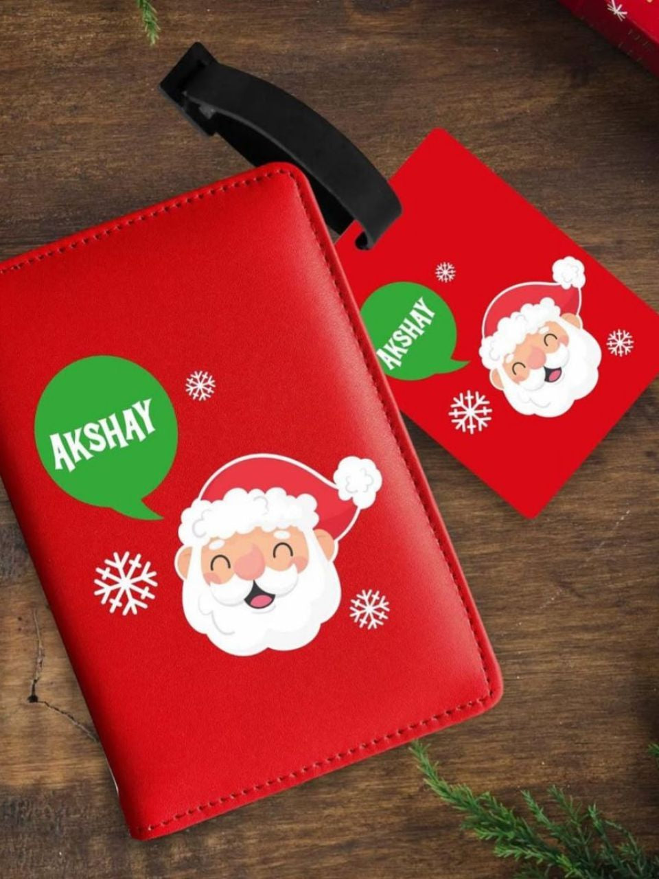 Christmas theme Personalized Passport and bag tag combo