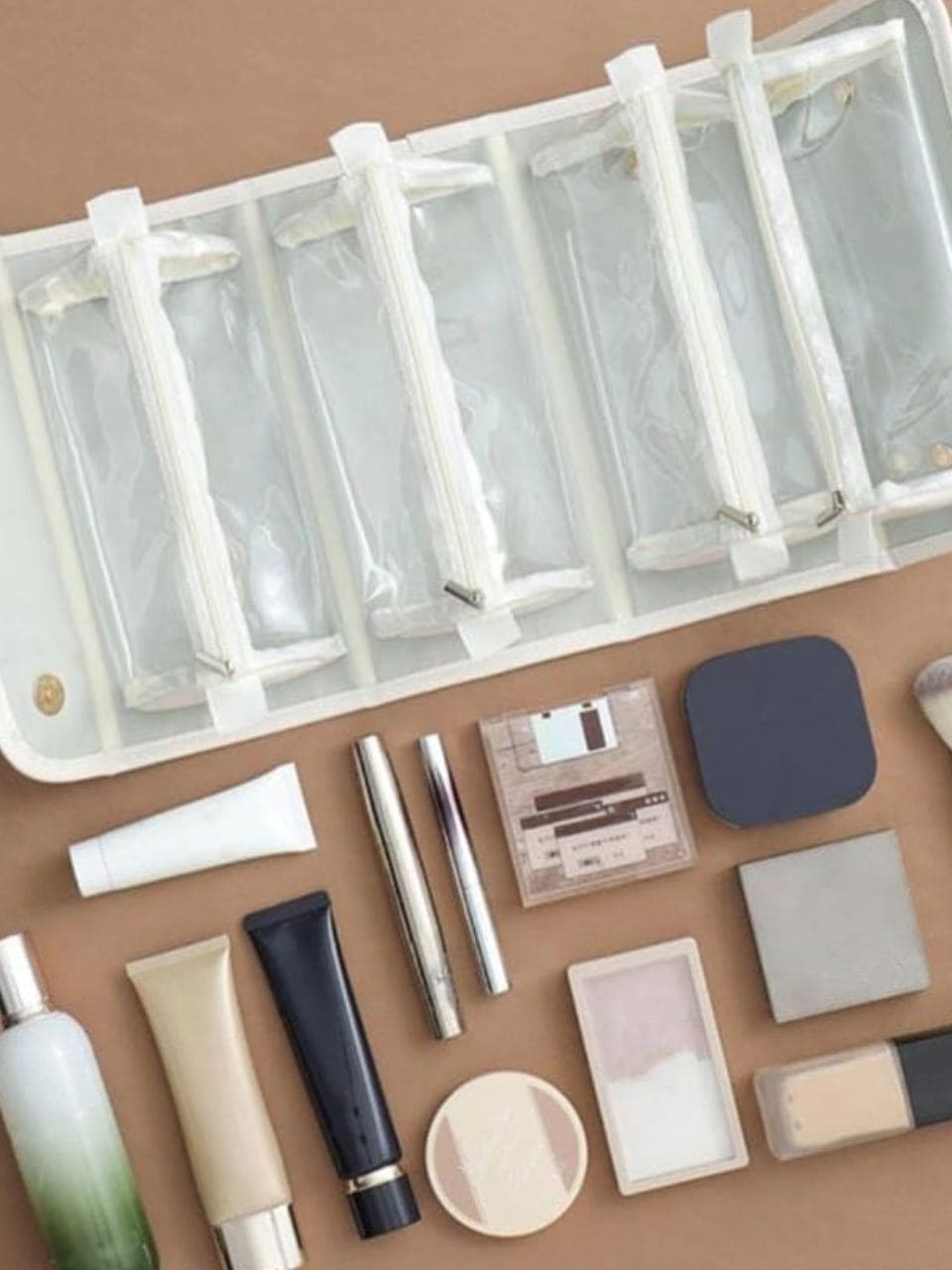 Waterproof makeup organiser with compartments.